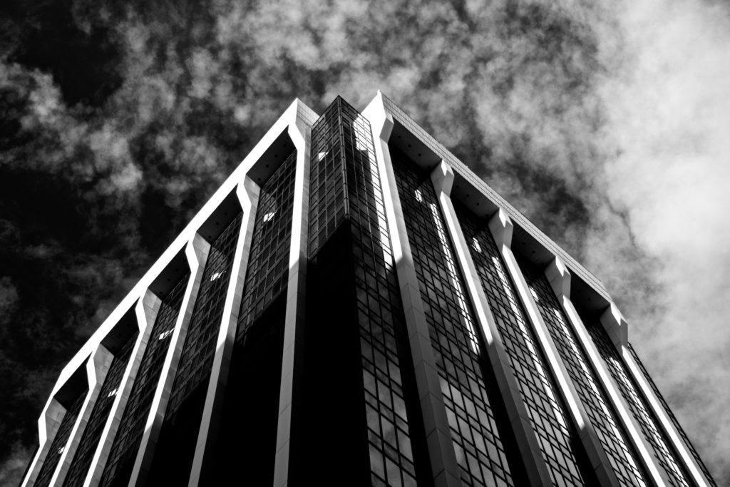 international/modern tower with clouds in background