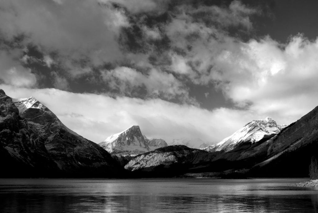 mountains and lake in winter