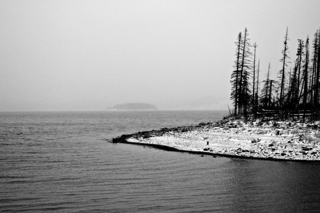 lake point in winter with snow