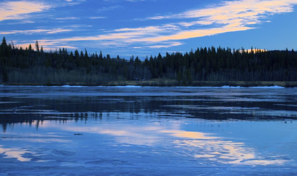 Melting ice on lake in spring